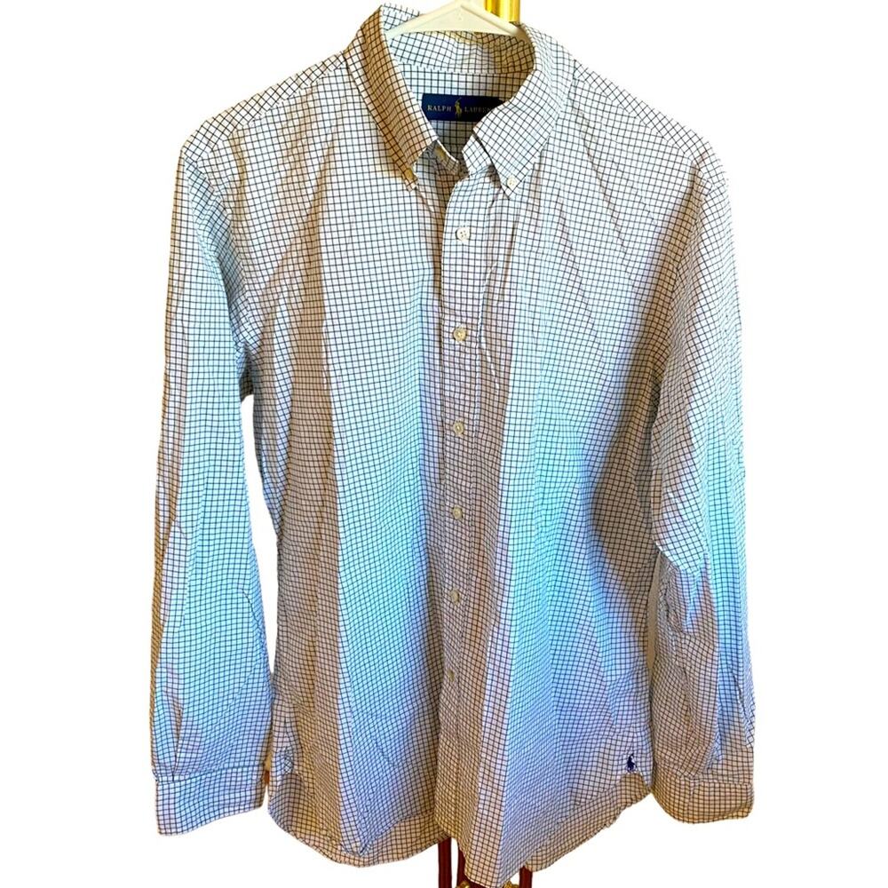 Ralph Lauren Button down Dress Shirt Green Check Pattern Cotton Pony 16 40/41